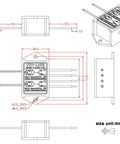 Technical drawing of Dual SPST-NO 10Amp Power Relay Module For DIY Projects, 12V Coil, AC/DC Control Voltage, with dimensions.