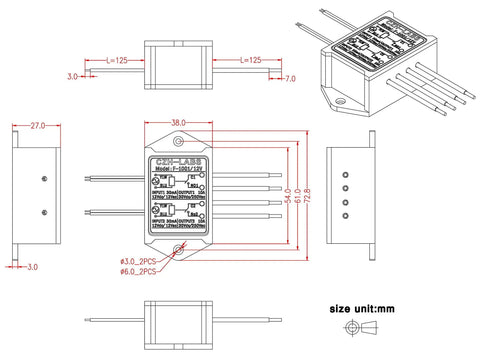 Technical drawing of Dual SPST-NO 10Amp Power Relay Module For DIY Projects, 12V Coil, AC/DC Control Voltage, with dimensions.