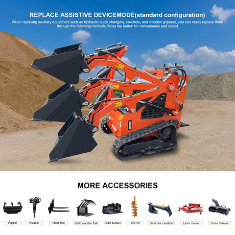 Compact Track Loader With 43.8 Inch Bucket, Stand On Skid Steer, 23HP Hydraulic Drive shown with accessories in use