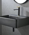 Black Ceramic Rectangular Wall Mount Sink 21 By 17 Inches Vessel Style Bathroom Vanity With Sleek Modern Floating Or Countertop Lavatory
