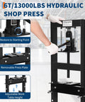 6 Ton H Frame Hydraulic Floor Shop Press For Heavy Duty Automotive And Metalworking Tasks With Adjustable Plates For Bending Straightening Bearing Removal And U Joint Repair, black steel frame