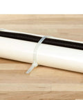 Twelve Inch Natural Releasable Cable Ties Reusable Nylon Zip Ties With Gnarly Tight Fifty Pound Hold In A Dope Hundred Pack for bundling black and white cables.