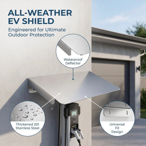 Heavy Duty EV Charger Protector Stainless Steel Weatherproof Enclosure Outdoor Electric Vehicle Charging Station Cover with waterproof deflector.