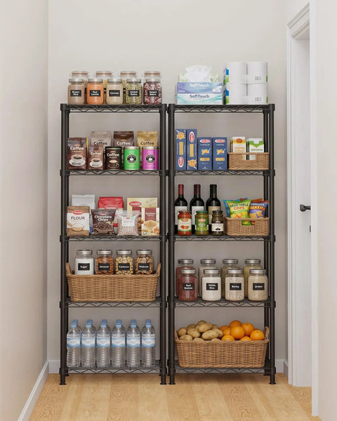 Sturdy 5 Tier Wire Shelving Rack With Slick Leveling Feet And Easy Peasy Assembly Heavy Duty Metal Storage Unit Perfect For Pantry Kitchen Laundry Closet Organization In Black