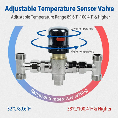 Adjustable Temperature Sensor Valve for Instant Hot Water Recirculating Pump Kit with stainless steel construction.
