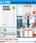 Diagram showing door compatibility for Three Pack Heavy Duty Door Reinforcement Lock For Inward Swinging Doors Up To 800 Lbs
