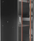 Pro Grade 37U Floorstanding Server Rack Cabinet With Locking Tempered Glass Door And Built In Cooling Fan deep 38 inch enclosure viewed from the front.