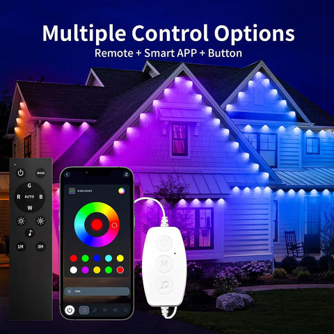 Outdoor LED Lights for House With App And Button Control Smart RGB IC Eaves Lighting Kit 200 Plus Dynamic Scene Modes IP67
