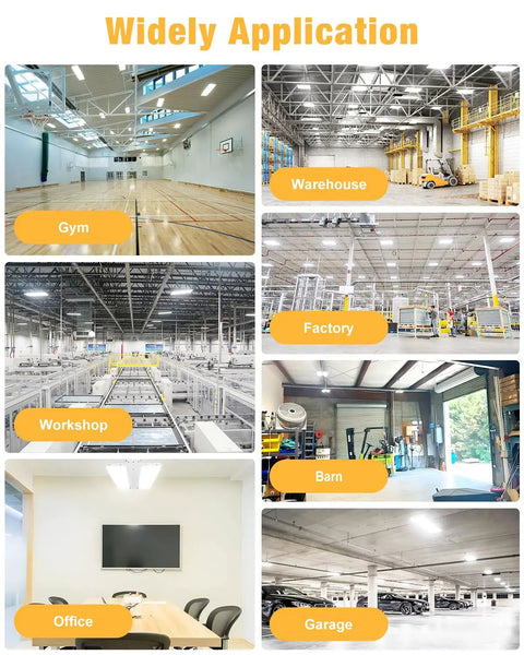 1.5 Ft Led Linear High Bay Light Adjustable Wattage 52W To 130W Swapping 4000K Or 5000K Shades in various workspaces like gym, warehouse, factory.