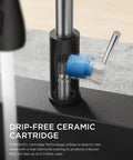 Close-up view of drip-free ceramic cartridge in Kitchen Faucet With Pull Down Sprayer High Arc Single Handle Satin Black Brushed Finish