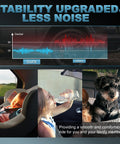 Comparison chart highlighting less noise with Front Complete Strut Assembly Kit for Chevy Silverado 1500 and GMC Sierra 1500 2007 to 2013 Set of 2 Not Compatible With Electronic Suspension Heavy Duty Replacement With Smooth Ride And OE Quality Shocks And Struts, accompanied by images of a child, woman, and a dog enjoying a smooth ride in a vehicle.