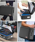 Fireproof Document Box With Lock And Shoulder Strap, hard shell case file organizer with accordion folders, portable storage.