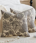Floral Vintage Pillow Covers 24x24 Inch Set Of 2 Cream Beige Unbleached Natural Cotton Throw Pillow Covers With Block Print Design Neutral Boho Farmhouse Style For Living Room Sofa Couch Decor, floral print on couch