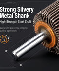 Close-up of strong silvery metal shank on 10 Pack 1 3 Eighth Inch Flap Wheel Sander 80 Grit For Drill Aluminum Oxide Emery Cloth Flaps