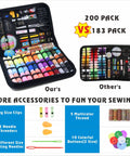Ultimate Sewing Kit With 200 Premium Supplies And 41 XL Thread Spools For Travelers Beginners And DIY Fans Ideal For Emergency Repairs And Home Projects In A Grab And Go Ready To Use Bundle showcasing open kit comparison with colorful threads, tools, and accessories.