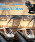 USB Camera With 120fps High Speed 4K 12MP Golf Swing Camera 3X Manual Optical Zoom Lens Plug And Play shown with high frame rate capabilities and train illustration.
