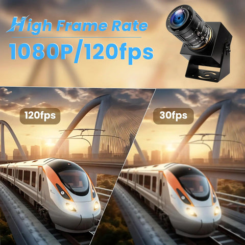 USB Camera With 120fps High Speed 4K 12MP Golf Swing Camera 3X Manual Optical Zoom Lens Plug And Play shown with high frame rate capabilities and train illustration.