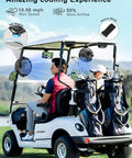 Rechargeable Magnetic Golf Cart Fan With 12000mAh Battery in use on a golf cart, showing fan placement with Velcro strap.