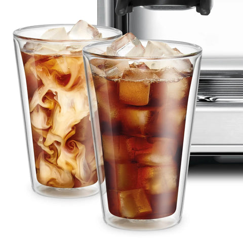 Premium Stainless Steel Bottomless Portafilter 58 Millimeter For Espresso Machines With Comfort Grip Handle used with iced coffee drinks.