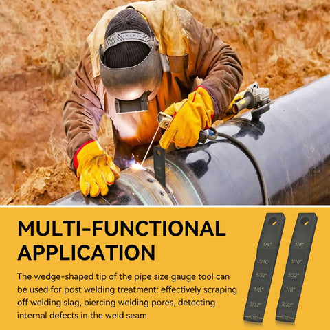 Two-In-One Pipe Spacer Wedge With Stepped Gauge For Welding, Small 3/4 X 4 In Pry And Measure Tool, Anti-Slip Safety Holes, Quick Gap Alignment, Precise Fit, Durable Steel Wedge For Pipe Spacing And Fittings, welder using steel pipe gauge