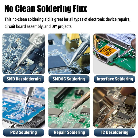 No Clean Flux 559 10mL Soldering Paste Syringe demonstrating various soldering applications for electronics, shown in action.