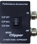 Noise Clipper Inline CB Radio Noise Reducer with Min Max Off switch visible on black case housing connectors.