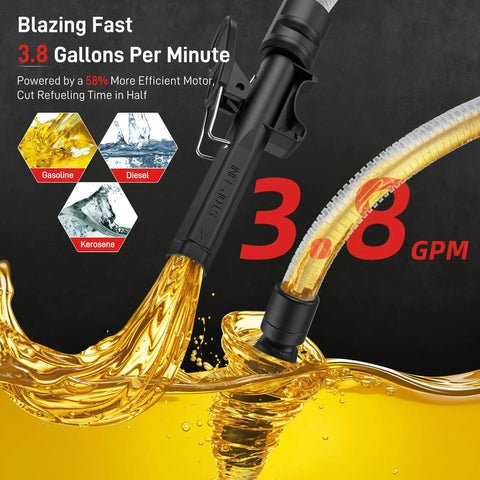 Automatic Portable Fuel Transfer Pump With Auto Stop And 30 Second Alert No Spill Fast 3.8 GPM Electric Gas Can Pump