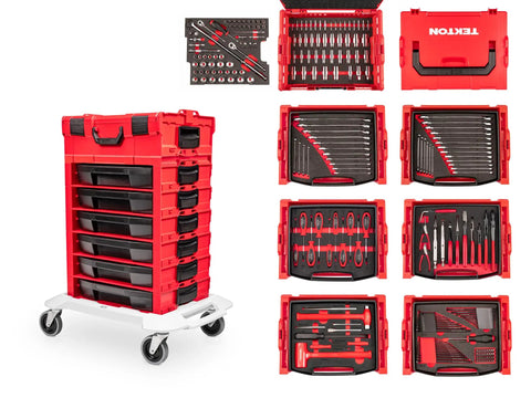 248-Piece Tool Set In A Modular Stacking Tool Cart With Six Drawers For Garage Organization, Quick Access, And L-BOXX System Compatibility