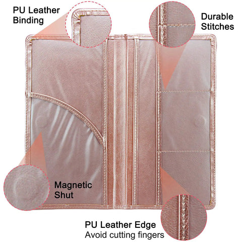 Keep Your Daily Driver Papers On Deck With This Rose Gold Car Registration And Insurance Card Holder Featuring Secure Pouches For Plates Proof Of Insurance And Road Trip Ready - interior details showcasing PU leather and magnetic shut.