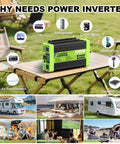 2000W Pure Sine Wave Inverter 12V DC To 120V AC For RV Truck Solar Home Off Grid with LCD display on outdoor table.