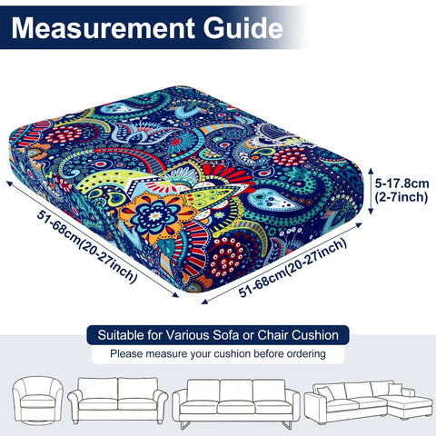 Waterproof Patio Cushion Covers Set 8 Pcs Outdoor Couch Slipcovers Stretchable Washable Furniture Protector For Dogs And Pets Blue Green All Season Protection With UV Guard And Easy Clip Perimeter To Keep Cushions Dry And Clean measurement guide