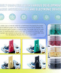 Display of 200 piece set of standard computer jumper caps with handle pins for short circuit across two pin connectors.