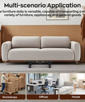 Built Like A Tank Heavy Duty Furniture Dolly With Lift Table Baffles And Locking Brakes Reinforced Steel Moving Cart shown in living room.