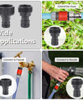 12 Pack 3/4 Inch Garden Hose Quick Connect Fittings Set With Male And Female Adapters For Faucets, Nozzles, and Hoses in Use
