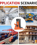 High Capacity Hydraulic Claw Jack Rated For 25 Ton Toe And 50 Ton Top Lift shown in various application scenarios including factories and construction sites.