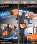 Close-up of 1-1/4 Inch SDS-Plus Heavy Duty Rotary Hammer Drill Workhorse showing features like 360° handle and aluminum alloy housing.