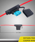 Heavy Duty 2 Pack Waterproof Max In Line Fuse Holder With 6 Awg Pure Oxygen Free Copper Lead Wire showing blue fuse with red lead wire.