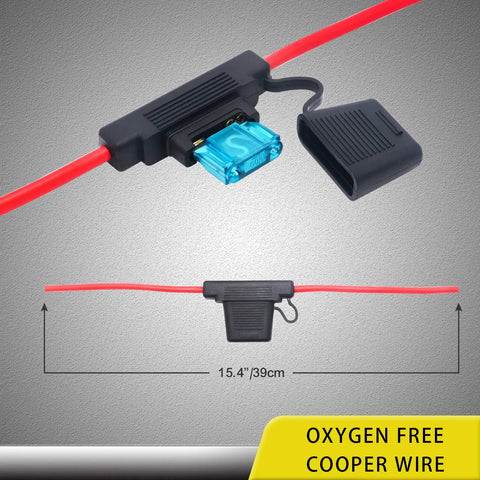 Heavy Duty 2 Pack Waterproof Max In Line Fuse Holder With 6 Awg Pure Oxygen Free Copper Lead Wire showing blue fuse with red lead wire.