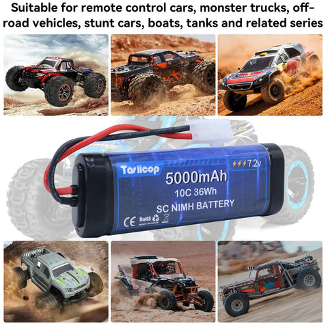 7.2V 5000mAh NiMH RC Battery Pack with Tamiya Plug for cars and trucks