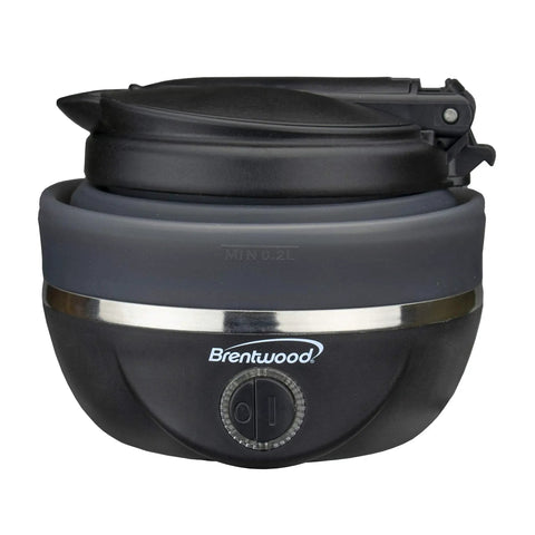 On The Go 0.85 Quart Collapsible Kettle With Dual Voltage Hidden Heating Element Black Finish compact folded view