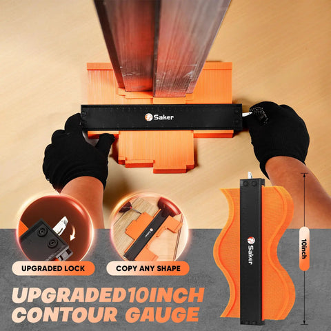 Using 10-inch contour gauge from 7-In-1 Laminate Flooring Installation Kit With 60 Spacers, Tapping Block With Handle, Pull Bar, Rubber Mallet