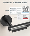 Pivoting Double Post Toilet Paper Holder Wall Mount In Matte Black Stainless Steel Rustproof comparison chart with SUS304 and 201 grades