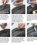 Step-by-step guide using the Universal Tire Repair Kit For Cars Trucks Motorcycles And RVs Heavy Duty Roadside Ready Patch Kit With 36 Pcs Included T Handle Insertion Tools Probes 4 Inch Patches Valve Caps Valve Tool Lubricant And More.