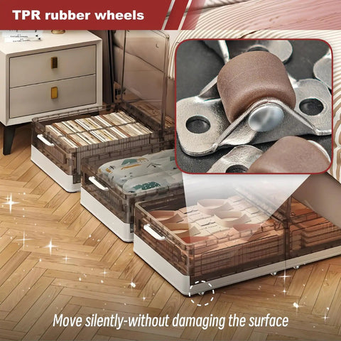 Tiny Fixed Drawer Casters 0.5 Inch Non Swivel Rubber Wheels Low Profile Stick On Adhesive Castors Set Of 8 installed on under bed storage items