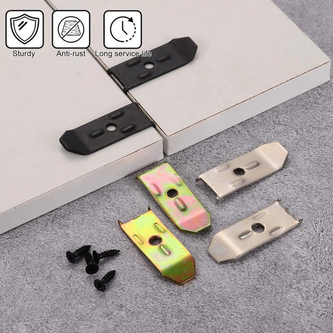 20 Pack Metal Table Leaf Levelers Heavy Duty Connector Brackets To Smooth Out Wobbly Furniture Quick Install Screw Kit for dining tables and desks.