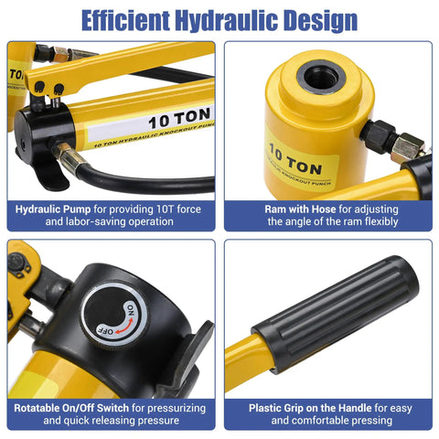 Heavy Duty Hydraulic Knockout Punch Kit 10 Ton With 6 Die Sets For 1/2 To 2 Inch Conduit Pro Grade Electrical Hole Punch Driver details