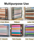 Heavy Duty Rolling Metal Storage Rack With Adjustable Shelves Caster Wheels And Ten Hanging Bars Slick Powder Coated Finish with wood grain stickers, wallpaper, leather, PVC, and fabric samples.