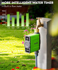 Smart WiFi Water Timer For Garden Hose With Brass Inlet Sprinkler Controller Ethernet Gateway Rain Delay And Remote Scheduling attached to outdoor faucet.