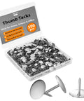 Real Solid Silver Flat Head Thumb Tacks And Push Pins With Slick Low Profile Design Straight Up Perfect For Bulletin Boards Office Crafts And School Projects In A Massive Five Hundred Pack That Really Gets The Job Done, showing 500 pack with smooth rounded heads.