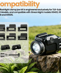 Knockout 69322 TLR Clamp Jaw Kit For Streamlight 1913 Short Rail Accessory Replacement Set compatible parts and flashlight on stone.